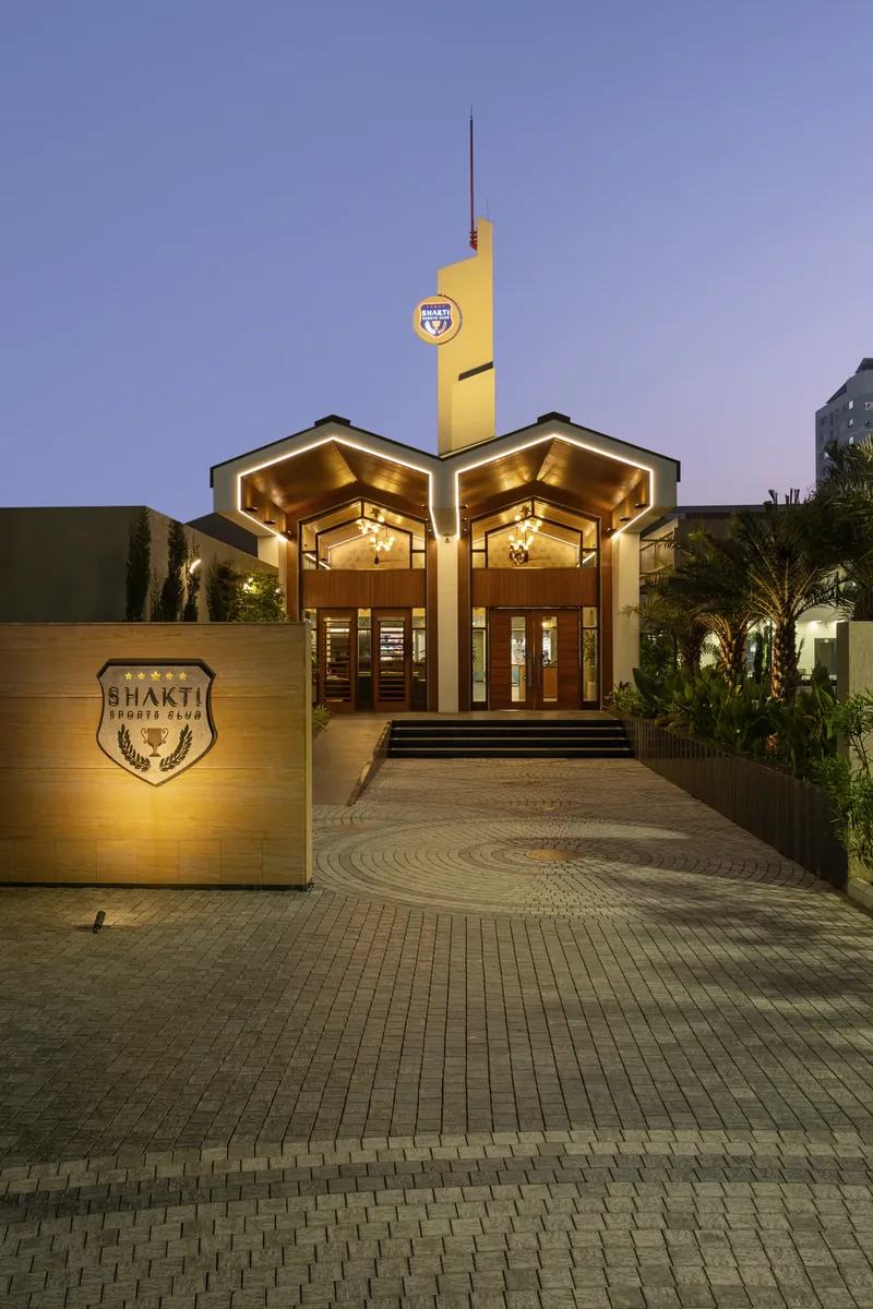 Shakti Sports Club entrance at dusk